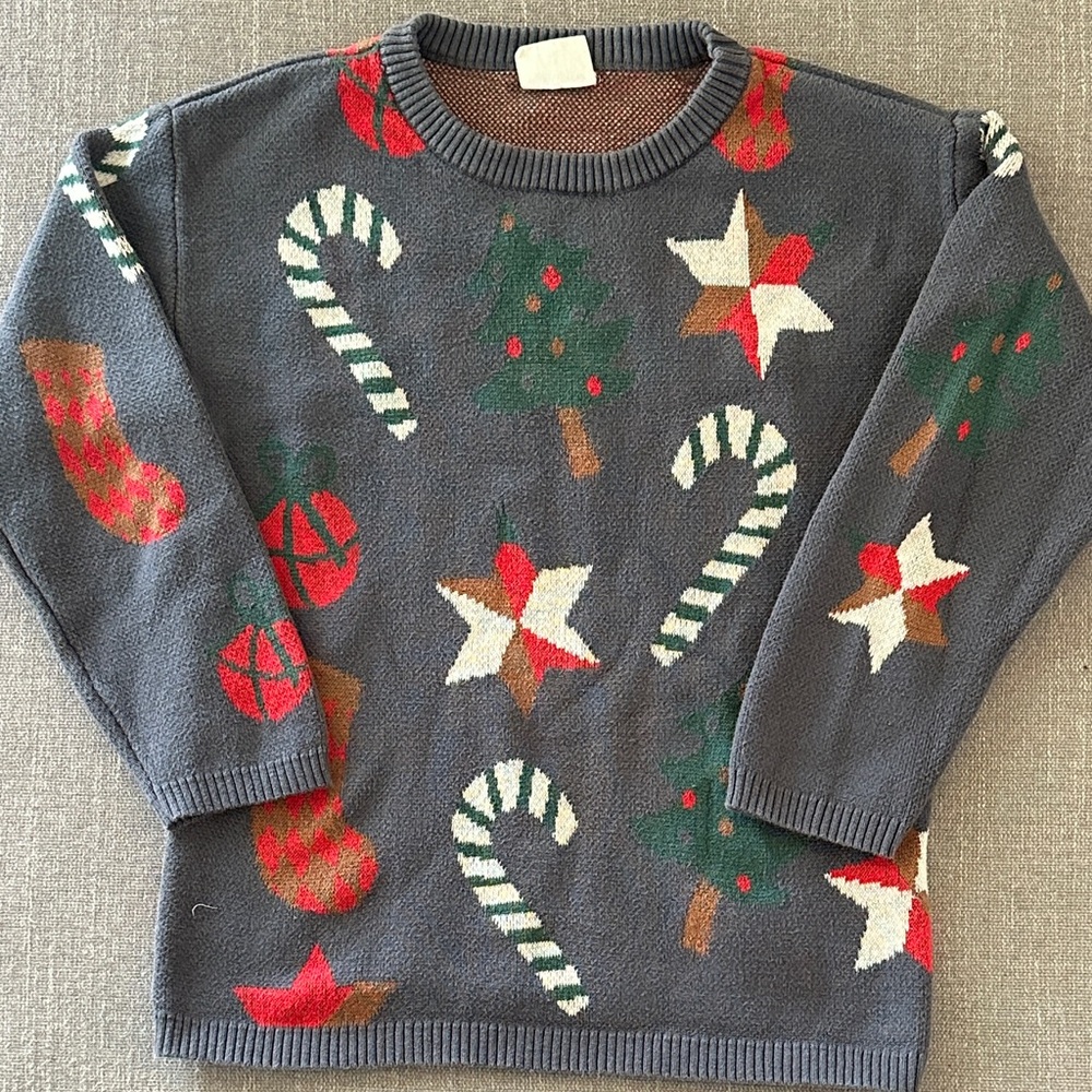 Cotton On Kids Boys Blue Christmas Icons Holiday Sweater Size 5-6